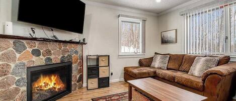 TV, fireplace, offices