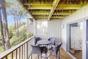 Outdoor dining - Comfy Glen Arbor condo with stunning Lake Michigan views, deck, & fireplace (Glen Arbor)