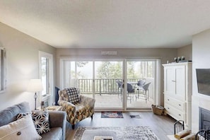 TV, fireplace, DVD player - Comfy Glen Arbor condo with stunning Lake Michigan views, deck, & fireplace (Glen Arbor)