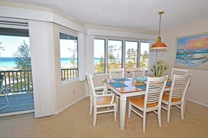 Dining - Beachfront condo with gorgeous Lake Michigan views, deck, fireplace, W/D, AC (Glen Arbor)