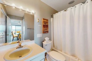 Shower, towels - Riverfront condo near the lake with beach access, fireplace, balcony & cable (Glen Arbor)