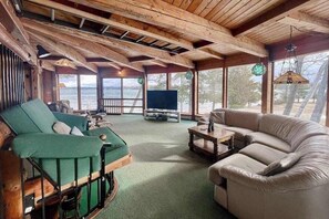 TV, DVD player, offices - Lakefront home with private beach, lake views, dock, kayaks, firepit, grill, W/D (Traverse City)