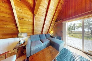 TV, offices - Rustic A-Frame Retreat on Grand Traverse Bay w/ beach, wifi, fire pit & grill (Williamsburg)