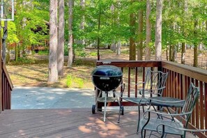 Terrace/patio - Resort home with private indoor hot tub, game room, firepit, bikes, Ping-Pong (Thompsonville)