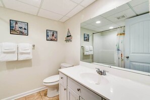 Shower, hair dryer, towels - Waterfront condo w/ a furnished balcony, tranquil view, & full kitchen (Ocean City)