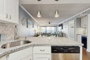 Fridge, microwave, oven, stovetop - Oceanfront Oceana II Condo w/ Panoramic Ocean Views, WiFi, AC & Shared Pool (Ocean City)