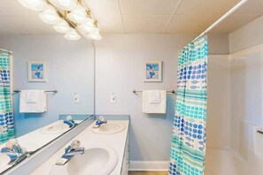 Shower, hair dryer, towels - Desirable, top floor-North Ocean City condo w/pool & fully stocked kitchen (Ocean City)