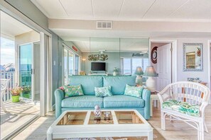 TV, DVD player, offices - Bright beachfront condo with balcony, amazing views, W/D, & central AC (Ocean City)