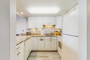 Fridge, microwave, oven, stovetop - Oceanfront Amber Waves Condo w/Shared Outdoor Pool, AC, WiFi, W/D, Ocean View (Ocean City)