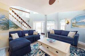 TV, fireplace, DVD player, stereo - Renovated home with partial ocean view, decks, W/D, AC, WiFi - walk to the beach (Ocean City)
