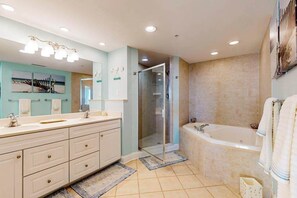 Shower, hair dryer, towels - Coastal sanctuary with large deck, bay views, full kitchen, AC, & pool access (Ocean City)
