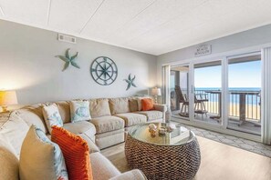 TV, DVD player, offices - Oceanfront Pelican Beach condo with sunrise ocean views, AC, laundry & WiFi (Ocean City)