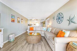 TV, DVD player, offices - Oceanfront Pelican Beach condo with sunrise ocean views, AC, laundry & WiFi (Ocean City)