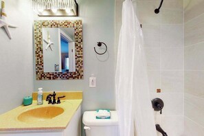 Shower, hair dryer, towels - Ocean Block Condo w/ Balcony, Ocean View, Central AC & Washer/Dryer (Ocean City)
