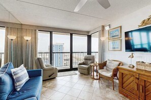 TV, DVD player, table football, offices - Convenient & budget-friendly beach condo with balcony, pools, sauna & gym (Ocean City)