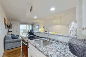 Fridge, microwave, oven, stovetop - Oceanfront condo on the boardwalk with balcony, central AC, WiFi, & great view (Ocean City)