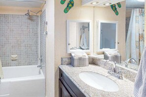 Shower, hair dryer, towels - Oceanfront Condo with Shaded Balcony, WiFi, Laundry, AC & Shared Pool (Ocean City)