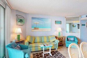 TV, offices - Oceanfront Condo with Shaded Balcony, WiFi, Laundry, AC & Shared Pool (Ocean City)