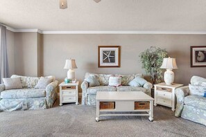 TV, fireplace, DVD player, offices - Sunny beachfront condo with pool access, large balcony & washer/dryer (Ocean City)