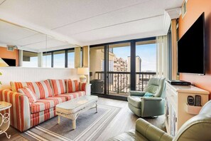 TV, DVD player, table football, offices - Beachfront corner condo with balcony, pools, sauna & tennis (Ocean City)
