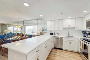 Fridge, microwave, oven, stovetop - Oceanfront Condo with 2 Balconies, Ocean/Bay Views, AC & Shared Pools/Hot Tub (Ocean City)