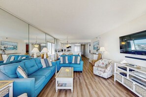 TV, DVD player, offices - Oceanfront Condo with 2 Balconies, Ocean/Bay Views, AC & Shared Pools/Hot Tub (Ocean City)