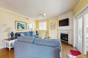 TV, fireplace, DVD player, offices - Ocean Block Condo w/ 2 Balconies, AC, Fireplace, Laundry & Shared Pool (Ocean City)