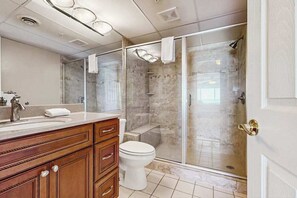 Shower, towels - Airy Beachfront Condo w/Great Views, Private Balcony, W/D, Shared Outdoor Pool (Ocean City)