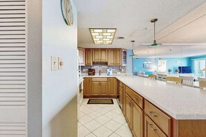 Fridge, microwave, oven, stovetop - Airy Beachfront Condo w/Great Views, Private Balcony, W/D, Shared Outdoor Pool (Ocean City)