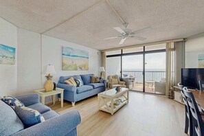 TV, offices - Bright, oceanfront condo with balcony, AC, laundry & outdoor pool (Ocean City)