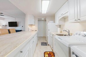 Fridge, microwave, oven, stovetop - Ocean Block Condo with Balcony, Partial Ocean View, Central AC & Washer/Dryer (Ocean City)