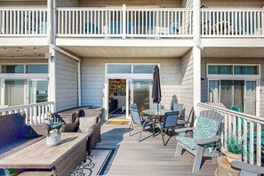 Outdoor dining - Lovely Oceanfront Home with Free WiFi, Balcony Ocean Views, Central AC, & Deck (Ocean City)