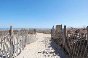 A sandy beach path with wooden fencing, leading to a beach area. - Highpoint North 12G (Ocean City)