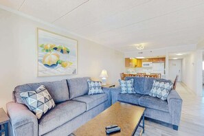 TV, DVD player, offices - Sun-filled beach front condo w/ocean views balcony, W/D, hot tub, & full kitchen (Ocean City)