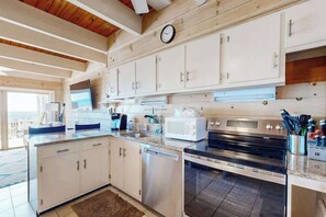 Fridge, microwave, oven, stovetop - Spacious Beachfront Townhouse w/Deck, Views, Free WiFi, W/D, & More (Ocean City)