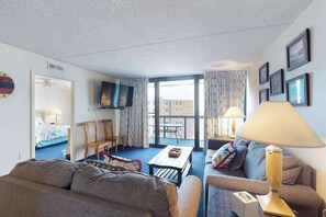 TV, DVD player - Stunning beach condo with balcony, angled views, W/D, pools & gym (Ocean City)
