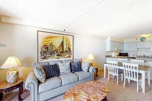 TV, DVD player, offices - Beachfront Condo with balcony, views, shared pools, gym, & sauna (Ocean City)