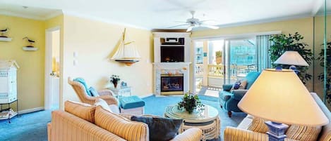TV, fireplace, DVD player, offices