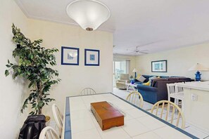 TV, fireplace, DVD player, offices - Family-friendly condo with beach access, pools, covered deck, W/D & AC (Ocean City)
