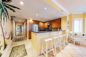 Fridge, microwave, oven, stovetop - Spacious Oceanfront Condo with 2 Balconies, WiFi, Central AC & Shared Pool (Ocean City)