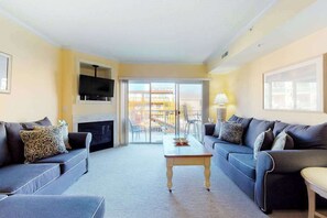 TV, fireplace, DVD player, offices - Family-Friendly Condo near the Beach w/Fireplace, W/D, Shared Outdoor Pool, A/C (Ocean City)