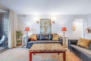 TV, DVD player - Convenient beachfront condo with angled views, cozy balcony, pools, gym & tennis (Ocean City)