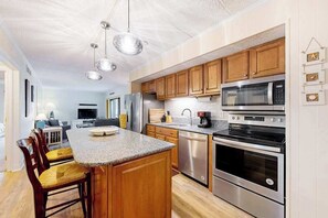 Fridge, microwave, oven, stovetop - Oceanfront Tide's Edge condo with balcony & boardwalk - walkable locale (Ocean City)
