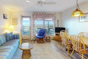 TV, offices - Oceanfront escape close to boardwalk with balcony, W/D, and direct beach access (Ocean City)