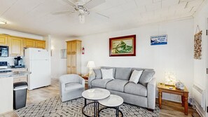 TV, offices - Oceanfront escape close to boardwalk with balcony, W/D, and direct beach access (Ocean City)