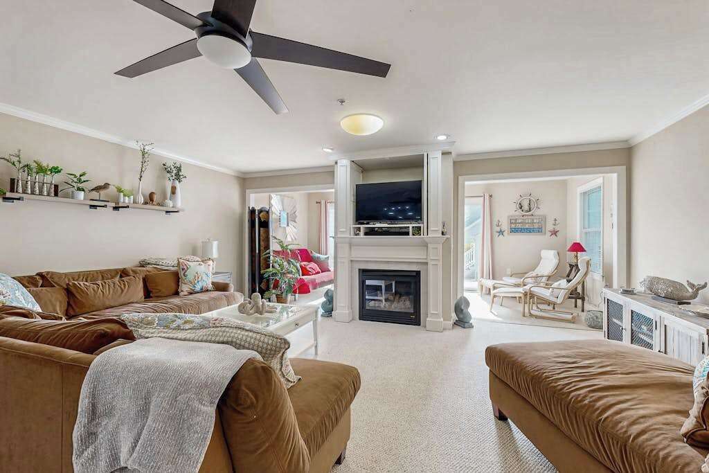 TV, fireplace