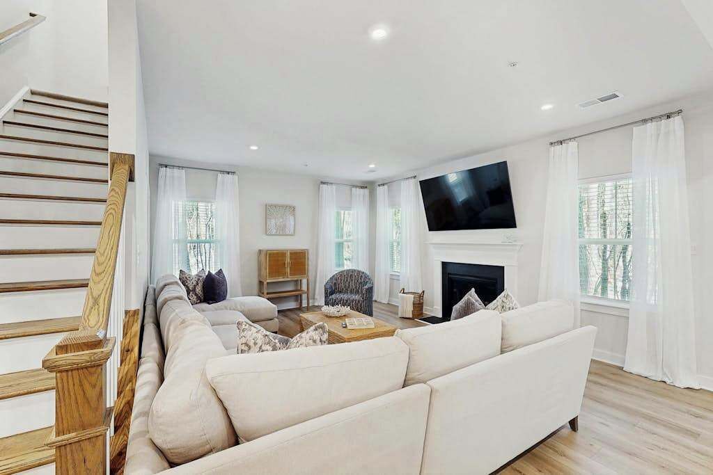 TV, fireplace, foosball, offices