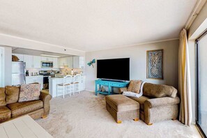 TV, offices - Beachfront condo with ocean views, private balcony, central AC, & W/D (Ocean City)