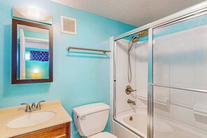 Shower, hair dryer - Canal view condo with pool & grill access - scenic balcony, open layout, and AC (Ocean City)