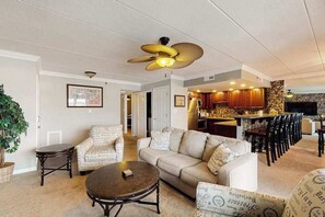TV, offices - Sunny - bay view condo with balcony, shared pool, W/D, AC, blocks from the beach (Ocean City)